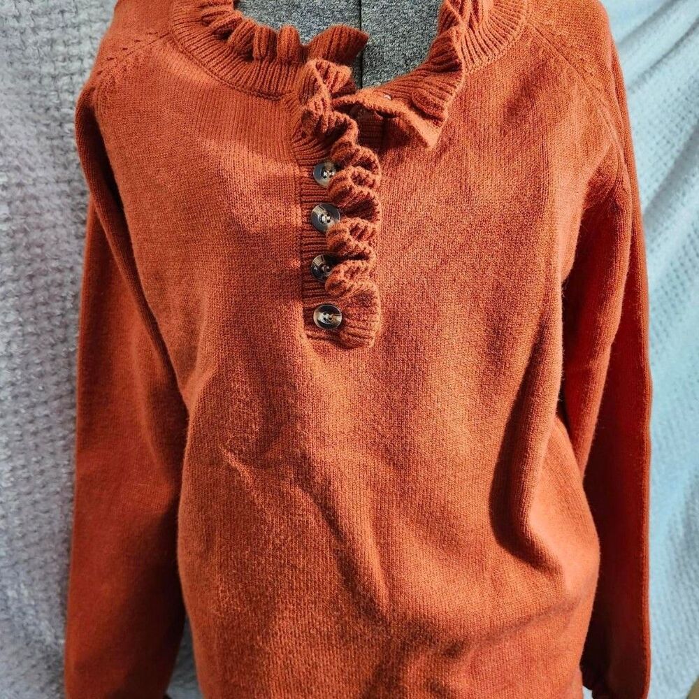 BTFBM women's long sleeve sweater with ruffles and button